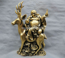 Xd 00932 21 ''China bronce, Budismo Maitreya feliz Buda montar ciervo estatua de bronce figurina 2024 - compra barato