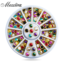 Hot Sale Colorful Half Round Nail Pearls with Metal Studs Rhinestones Wheel Nail Decoration Supplies 2024 - buy cheap