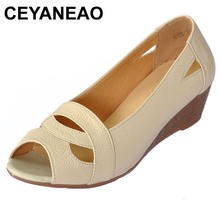 Ceyaneaoplus size (35-43) sapatos femininos de verão, dedos abertos, couro legítimo, sandálias plataforma casual 2024 - compre barato