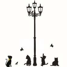 Новые милые кошки птицы и уличный свет лампы настенные наклейки съемные художественные наклейки для украшения дома наклейки для гостиной спальни 2024 - купить недорого