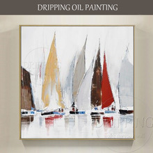 Pintura al óleo sobre lienzo de barcos, pintura abstracta de alta calidad, pintada a mano, diseño Simple, muchos barcos, para arte de pared 2024 - compra barato