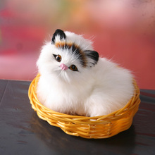 simulation white cat 11x9cm toy with basket, hard model home decoration Christmas gift h1187 2024 - buy cheap