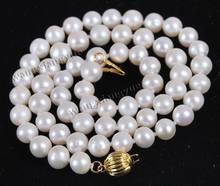 7-7.5MM white freshwater Akoya Cultured Pearl Jewelry Necklace 18"  GP   wholesale women's jewelryLuxury Girls Wedding 2024 - buy cheap