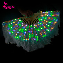Ruoru 100% Silk One Pairs = 2 Pieces Belly Dance Led Fans Veil LED Belly Dance Silk Fan Veil Rainbow White Dance Props Costumes 2024 - buy cheap