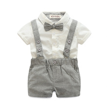 2016 Fashion Baby boy clothing sets Gentleman newborn clothes set for boys high quality cotton shirt + Overalls+tie baby suit 2024 - buy cheap