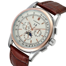 Relógio masculino com pulseira de couro, relógio de pulso com pulseira de couro genuíno, mecânico, casual, de marca superior, com strass, display na moda 2024 - compre barato
