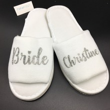 Zapatillas de boda con purpurina plateada personalizadas, zapatillas de spa con nombre para novia y dama de honor, zapatos de despedida de soltera, regalos de recuerdo de fiesta 2024 - compra barato