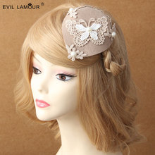 Princess lolita hairpin Lace butterfly winter pearl lady cream color David ray hat clip accessories British hair clip FJ - 02 2024 - buy cheap
