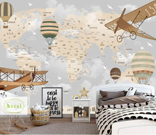 Bacal World Map Airplane Fire Balloon 3d Cartoon Wallpaper Mural for Baby Child Room 3d Wall Mural Wall Deco 5D Cartoon Sticker 2024 - buy cheap