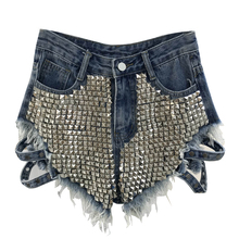 Rivet beading denim shorts female high waist hollow cut hole denim shorts with strap street style hot shorts wq1608 dropship 2024 - buy cheap