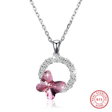 Cute Butterfly Circle Pendant Necklace Crystals From Swarovski-Element Real 925 Silver Collar Jewelry For Women Mothers Day Gift 2024 - buy cheap