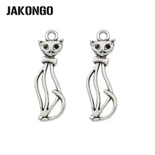 JAKONGO Antique Silver Plated Cat Charms Pendant for Jewelry Making Bracelet Accessories DIY 34x12mm 20PCS/lot 2024 - buy cheap