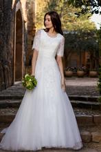 A-line Vintage Lace Tulle Modest Wedding Dresses Half Sleeves Scoop Buttons Formal Bridal Gowns robe de mariage 2024 - buy cheap