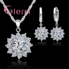 Luxurious and Sophisticated Flower Sunny Shape Crystal Necklace Earring Anniversary 925 Sterling Silver Jewelry Set 2024 - buy cheap