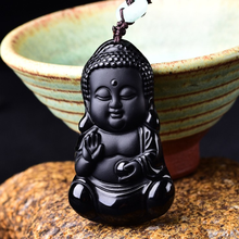Colgante de Buda de obsidiana negra Natural, collar de cuentas, accesorios de moda, amuleto tallado a mano para bebé, regalos de la suerte 2024 - compra barato
