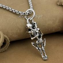 LINSION 925 Sterling Silver Forever Love Sex Skull Fashion Pendant Biker Jewelry 9R006 2024 - buy cheap