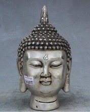 YM 308 6 "Китай Тибетский буддизм серебро Sakyamuni Shayamuni статуя головы Будды скульптура 2024 - купить недорого