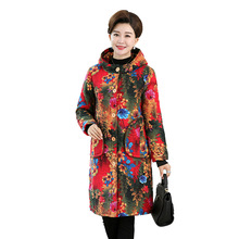 2022 New Winter Cotton Parkas Women's Flocking Thicken Hooded Print Jackets Middle aged Clothes Female Vintage Long Coats G306 2024 - buy cheap