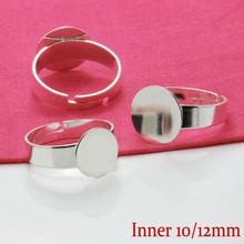 Anel banhado a prata com 10/12mm, anel plano para cabochões de vidro, resina, faça você mesmo, acessórios de joias, feito à mão, com 10 peças 2024 - compre barato