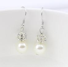 Perfect Real Pearl Rhinestone Earrings,AAA 10MM White Freshwater Pearl Rhinestone Beads S925 Silvers Dangle Earrings 2024 - buy cheap