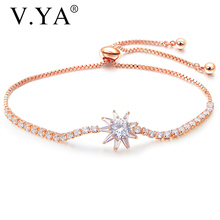 V.YA-pulsera con flor de circón para mujer, brazalete de cuentas de cristal de oro rosa, pulsera de flores ajustable para regalo femenino 2024 - compra barato