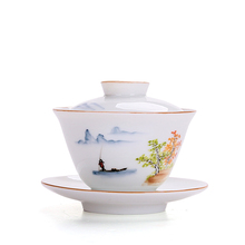 Cerâmica tampa tigela conjunto de xícara de chá pintados à mão paisagem pintura chá tigela kung fu chá conjunto casa partyafternoon chá porcelana 2024 - compre barato