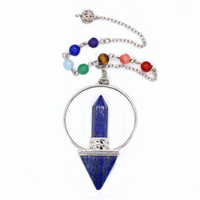 Trendy-beads Silver Plated Circle with Stone Beads Chain Lapis Lazuli Hexagon Pyramid Pendulum Pendant Chakra Jewelry 2024 - buy cheap