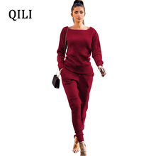 QILI-monos tejidos de manga larga para mujer, conjunto de 2 piezas para trabajo de dama, mono informal de talla grande, Otoño e Invierno 2024 - compra barato