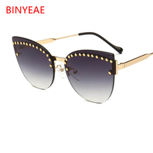 Unique Sun Glasses New Female Designer High Fashion Luxury Gradient Gray Blue Shades For Women Rimless Cat Eye Sunglasses 2024 - buy cheap