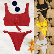 Bikini acolchado con realce para mujer, traje de baño de estilo vendaje, con botones, para playa 2024 - compra barato