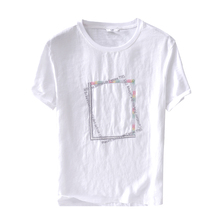 Футболка мужская льняная с коротким рукавом, модная Повседневная рубашка с вышивкой, Белый Топ, на лето 2024 - купить недорого