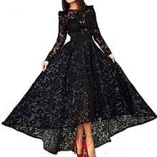New arrival Evening Dresses Formal vestido de noiva sereia prom party gown long dress black lace full sleeves O-neck high-low 2024 - buy cheap