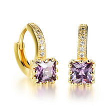 Fashion jewelry women earings gold color cute purple cubic zirconia stud earrings luxury accessories wedding gift brincos 2024 - buy cheap
