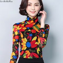 Женская кружевная рубашка с высоким воротником AreMoMuWha, тонкая Облегающая рубашка большого размера с длинным рукавом и сетчатым разрезом, модель 167, 2019 2024 - купить недорого