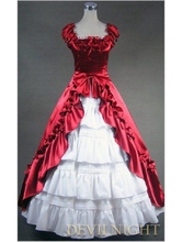 Классическое красное и белое платье с короткими рукавами и бантом в готическом викторианском стиле 2024 - купить недорого
