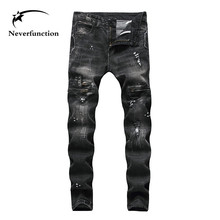 Fashion brand Men Slim fit Hip hop Swag Straight Ripped Black Jeans Men Motorcycle Destroyed Cotton Vintage Holes Denim Pants 2024 - buy cheap