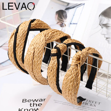 LEVAO Korean Hand Knitted Straw Woven Hoop Knotted Wide Size Hairbands Bezel Turban Women Headbands Girls Accessories Headwear 2024 - buy cheap