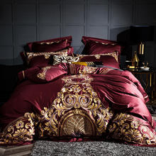 Conjunto de cama de algodão egípcio 1000tc, lençol, travesseiro, penteado, chique, bordado, vermelho, cinza, king, queen size 2024 - compre barato