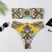High Waist Bikinis Women Swimsuit Bandeau Bikini Set Plaid Print Bathing Suit 2019 Sexy Padded Swimwear Vintage Swimming Suit 2024 - buy cheap