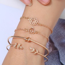 4pcs Bohemian Leaf Knot Charm Bracelets Sets For Women Fashion Gold Metal Chain Strand Cuff Wrap Bracelets Bangles Jewelry 2024 - buy cheap
