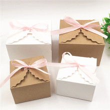 Caja de regalo de embalaje de dulces kraft blanco puro y natural para pastel/joyería/pétalos/cereza/Azúcar/té con cinta rosa, 100 Uds. 2024 - compra barato