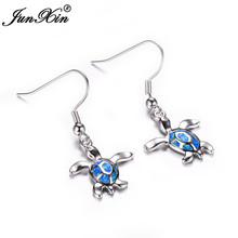 Pendientes colgantes de tortuga para mujer, aretes largos bohemios, azules y blancos, de óvalo de chica, Color plateado 2024 - compra barato