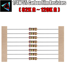 100pcs 1/4W 5% Carbon Film Resistor 82K 91K 100K 110K 120K ohm 2024 - buy cheap