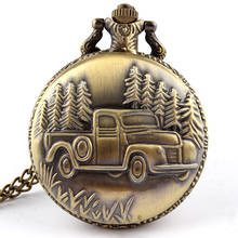 Antique Pocket Watch Bronze Car Truck Pendant Quartz Clock With Necklace Fob Chain Men Women Lady Boy Unisex Engraved Gift Reloj 2024 - buy cheap