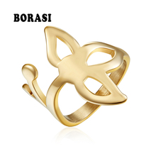 BORASI New Gold Color Leaf Rings For Women Stainless Steel Ring Party Fashion Female Jewelry Ring Wedding Bands Anniversary gift 2024 - buy cheap