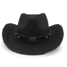 Chapéu de vaqueiro ocidental, feminino, masculino, de palha, com cinto artesanal, tamanho 56-58cm 2024 - compre barato