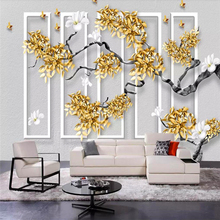 Decorative wallpaper Chinese style golden-flowered magnolia flower 3D background wall painting 2024 - buy cheap