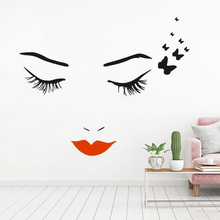 Beauty Salon Decorative Sticker Eyelashes Butterflies Vinyl Wall Decal Removable Eyes With Red Lip Vinyl Wall Poster  AZ297 2024 - buy cheap