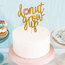 Happy Birthday Gold Cake Topper "Donut Grow Up" Letters Kids Favors Birthday Party Decoration Cupcake Flag Favors Deocr baby 2024 - buy cheap