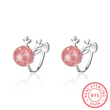 Brincos com clipe de ear antler 100% prata esterlina 925, clipe de punho de orelha de cervo de morango, cristal, sem piercing, joia de tosa para mulheres e meninas 2024 - compre barato